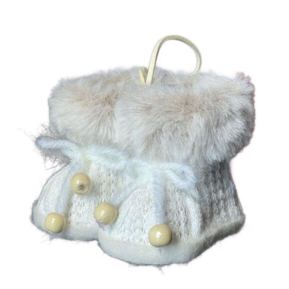 Christmas Tree Ornament: Soft White Baby Boot Ornament (New) - Picture 1 of 7